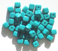 50 6x6mm Opaque Turquoise Cube Beads